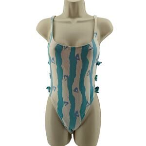 Vintage 70s Sassafras Blue White High Rise Low Cut One-Piece Swimsuit